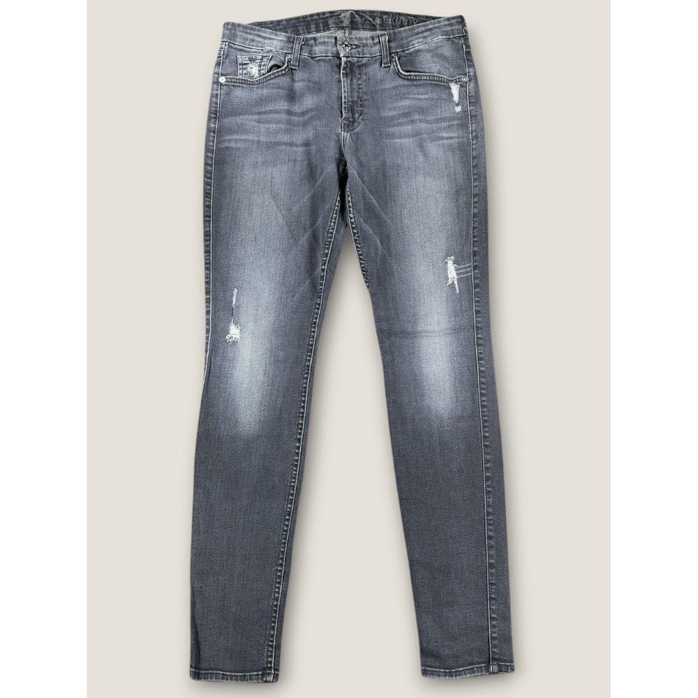 7 For All Mankind The Skinny‎ Jeans 32 Gray Distressed Stretch Denim AU0150213A